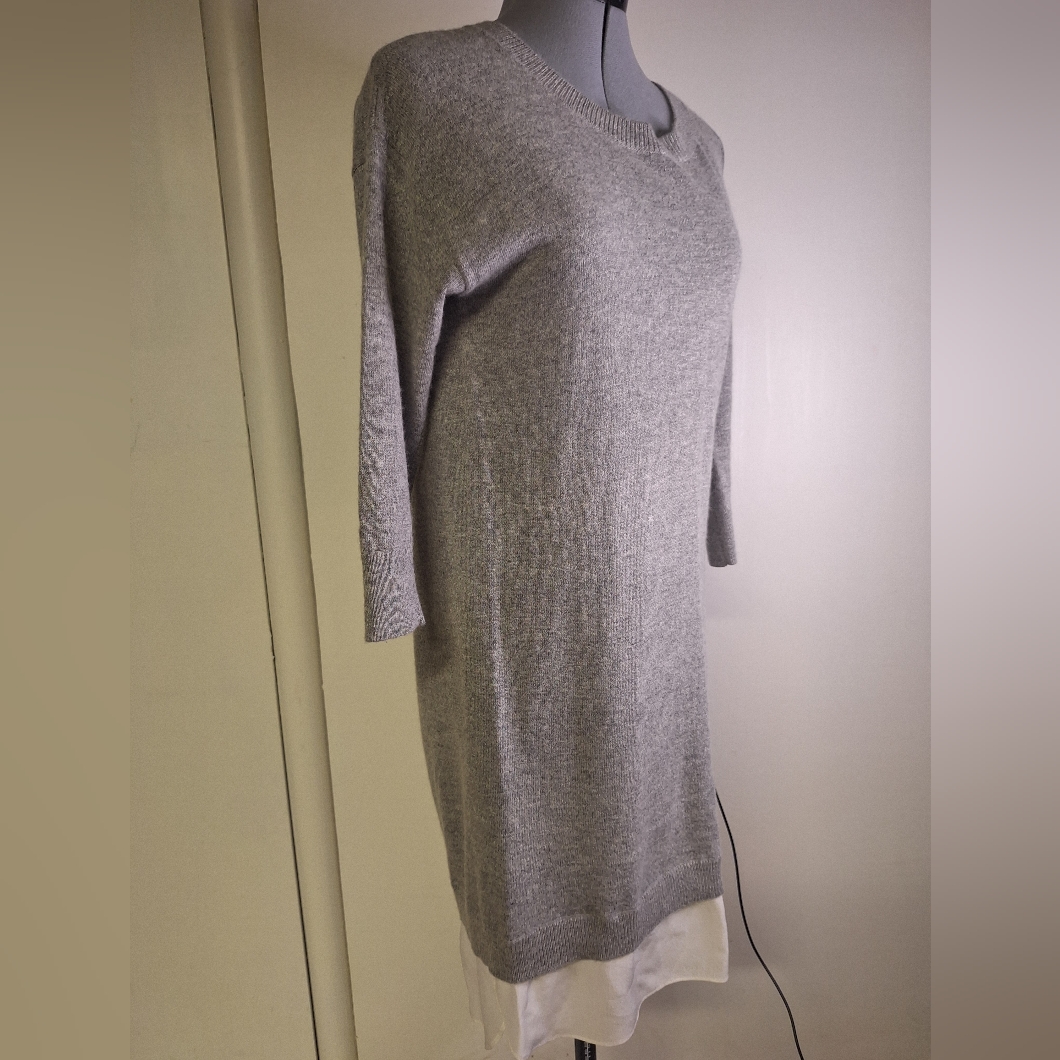 Club Monaco Gray Knit Midi Dress With White Hem